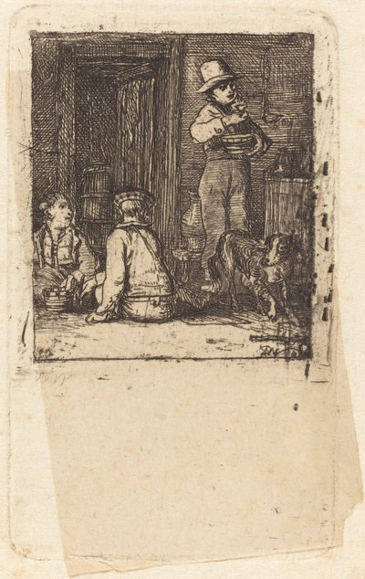 Interieur met Drie Jongens en een Hond door Sir David Wilkie