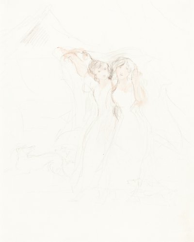 Twee Meisjes onder een Mantel door Sir David Wilkie
