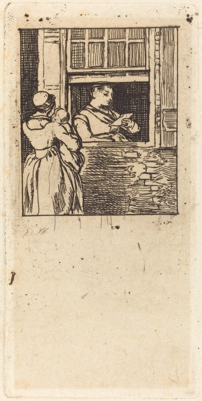 Vrouw bij een raam, een brief lezend door Sir David Wilkie