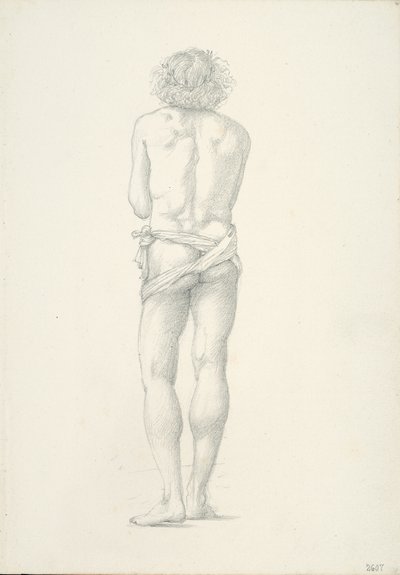 Achteraanzicht van staande mannelijke naakt door Sir Edward Burne Jones