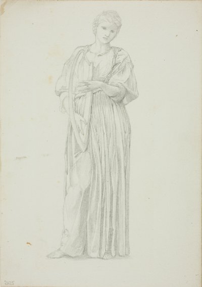 Gedrapeerde figuur van een vrouw die op een harp speelt door Sir Edward Burne Jones
