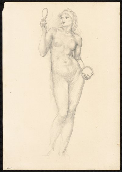 Naakte Vrouwelijke Figuur met Spiegel in Rechterhand door Sir Edward Burne Jones