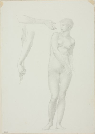 Staande Vrouwelijke Naakt en Schetsen van Armen door Sir Edward Burne Jones
