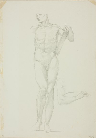 Staande man met tablet; aparte schets van rechterarm door Sir Edward Burne Jones