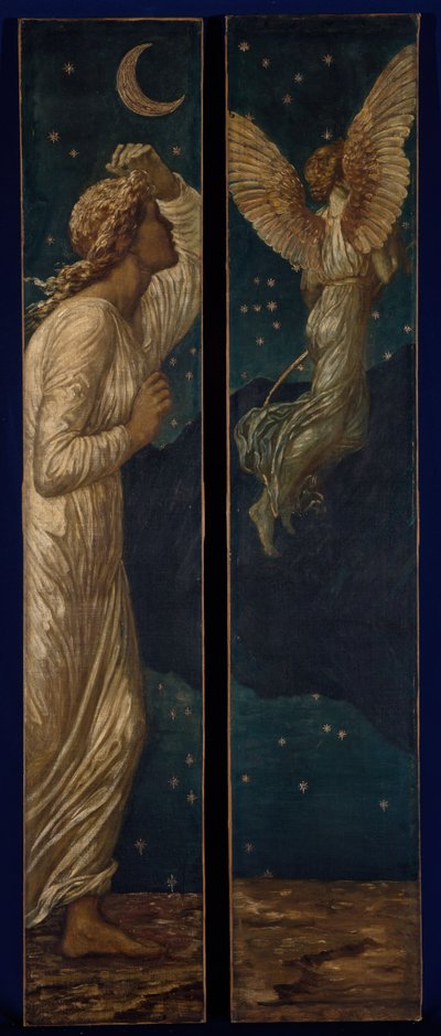 Cupido en Psyche - Palace Green Muurschilderingen - Cupido vliegt weg van Psyche (1881) door Sir Edward Coley Burne Jones