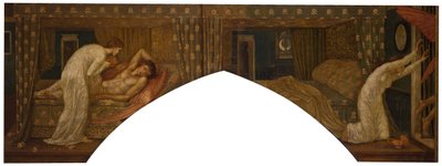 Cupido en Psyche - Palace Green Muurschilderingen - Psyche houdt de Lamp en kijkt naar het Gezicht van... door Sir Edward Coley Burne Jones