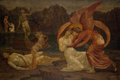 Cupido en Psyche - Palace Green-muurschilderingen - Psyche ontvangt de kist van Proserpine, 1881 door Sir Edward Coley Burne Jones
