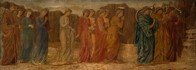 Cupido en Psyche - Paleisgroene muurschilderingen - De koning en andere rouwenden verlaten Psyche..., 1881 door Sir Edward Coley Burne Jones