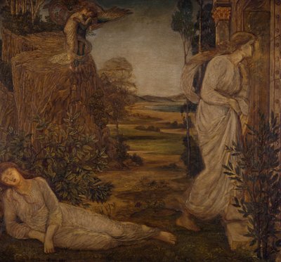 Cupido en Psyche - Paleis Groene Muurschilderingen - Zephyrus Brengt Psyche naar de Berg, 1881 door Sir Edward Coley Burne Jones