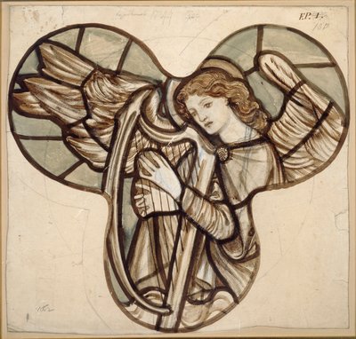 Ontwerp voor glas-in-lood in Lyndhurst Church: Een engel harpist, 1862 door Sir Edward Coley Burne Jones