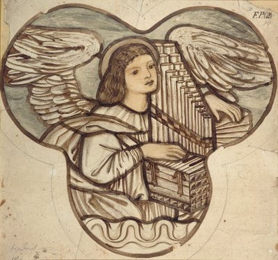 Ontwerp voor glas-in-lood in Lyndhurst Church: Een engel organist door Sir Edward Coley Burne Jones