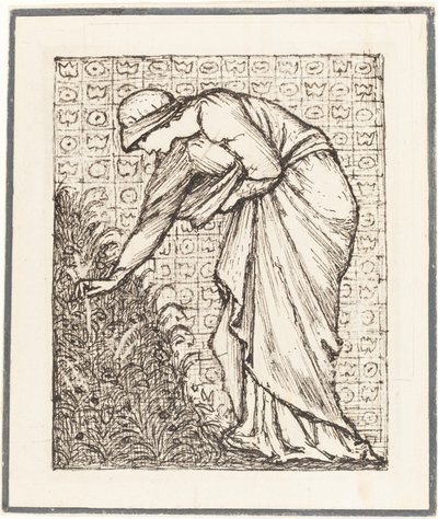 Dame die bloemen plukt door Sir Edward Coley Burne Jones