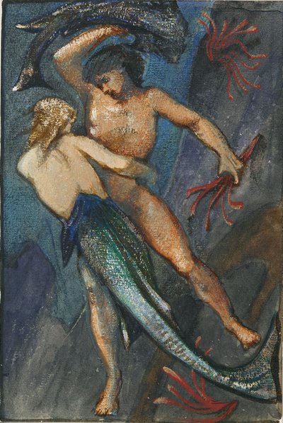 Zeemeermin en Man uit Album van achtenveertig Tekeningen door Sir Edward Coley Burne Jones