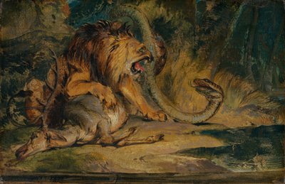 Leeuw die zijn Prooi Verdedigt door Sir Edwin Landseer