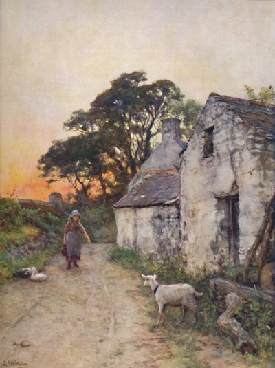 Een dorpsstraat, Zuid-Wales door Sir Ernest Albert Waterlow