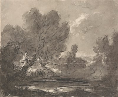 Figuur in boom bij vijver door Sir George Howland Beaumont seventh Baronet