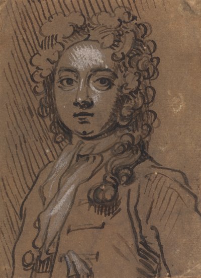 Portretbuste van een man met een pruik door Sir James Thornhill