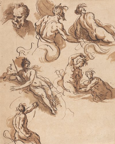 Blad met Klassieke Figurenstudies door Sir James Thornhill