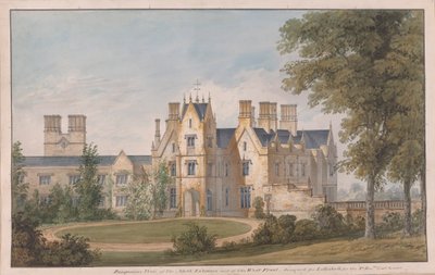 Lilleshall, Shropshire: Uitzicht op de noordelijke ingang en de westelijke gevel door Sir Jeffry Wyatville