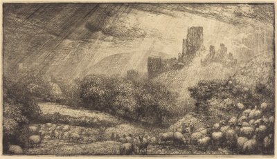 Corfe Castle: Effect van Zonneschijn na Regen door Sir John Charles Robinson