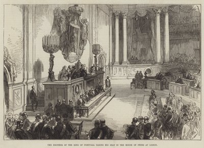 De broer van de koning van Portugal neemt plaats in het Hogerhuis in Lissabon door Sir John Charles Robinson