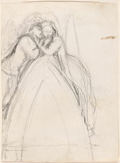 Ontwerp voor een gotische boog met de kunstenaar en Effie Ruskin omhelzend (recto); Ontwerp voor een gotische boog met Effie als engel (verso) door Sir John Everett Millais