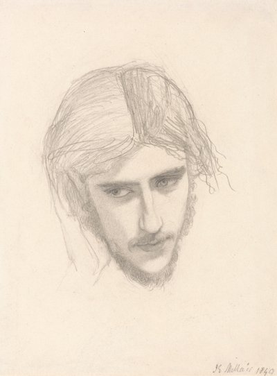 Studie voor het hoofd van Ferdinand in "Ferdinand gelokt door Ariel" door Sir John Everett Millais