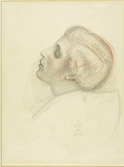 Studie voor het hoofd van de reddende minnaar in Escape of the Heretic door Sir John Everett Millais
