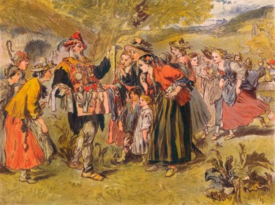 Autolycus zingt in The Winters Tale: Act IV, Scene III door Sir John Gilbert