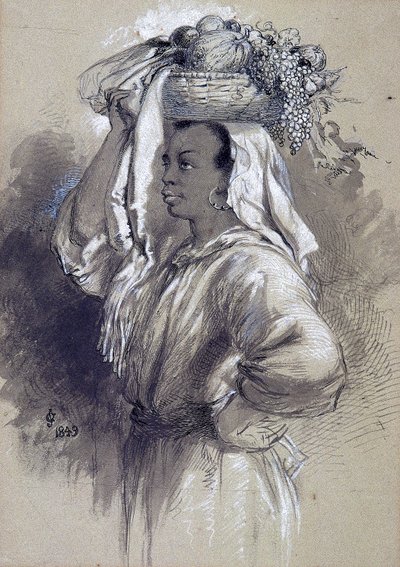 Meisje met fruit door Sir John Gilbert