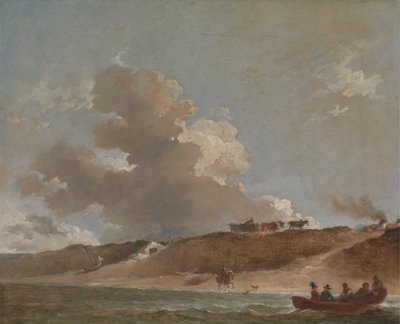 Kustlandschap met een veerboot door Sir Peter Francis Bourgeois