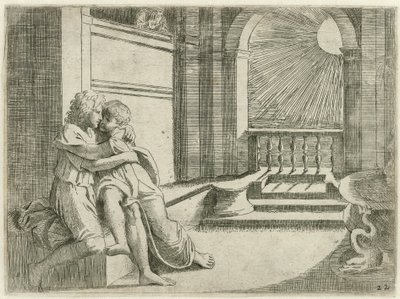 Abimelech ziet Isaak Rebekka liefkozen door Sisto Badalocchio