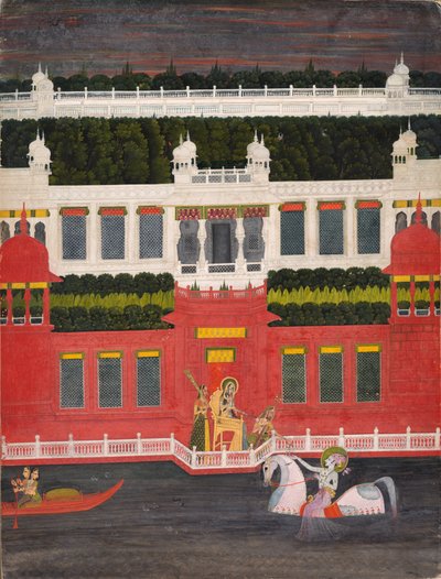 Krishna ontvangt een bloemenkrans, c. 1750-1760 door Sitaram