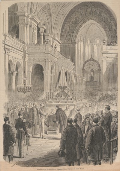 De begrafenis van Gioacchino Rossini. De wijding in de Kerk van de Heilige Drie-eenheid door Smeeton and Cie . Cosson