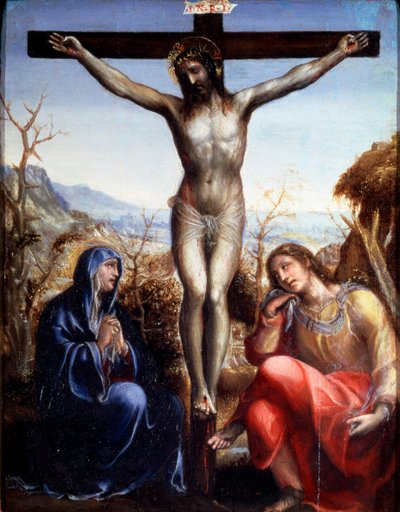 De Kruisiging met de Maagd en Johannes de Doper, ca. 1540 door Sodoma