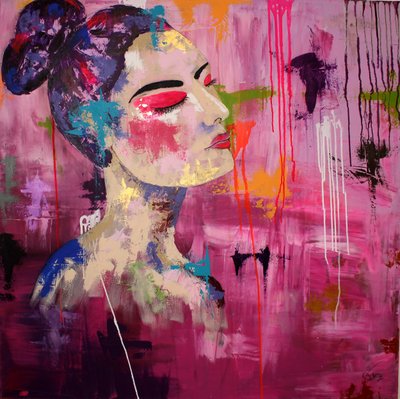 Abstract roze portret door Sofia Toborg