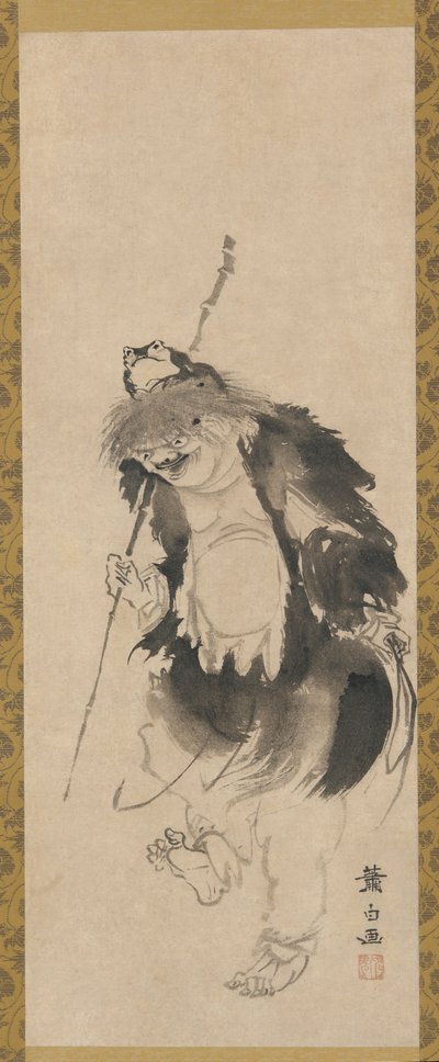Gama Sennin Chinese Hou Xiansheng en zijn driepotige pad, Edo-periode, 18e eeuw door Soga Shohaku