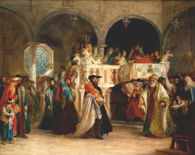 Het feest van de vreugde van de Thora in de synagoge in Livorno, Italië door Solomon Alexander Hart