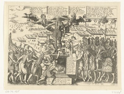 Reproductie van de spotprent op het standbeeld van Alva, 1571 door Sons, and Stewart, G. Waterston