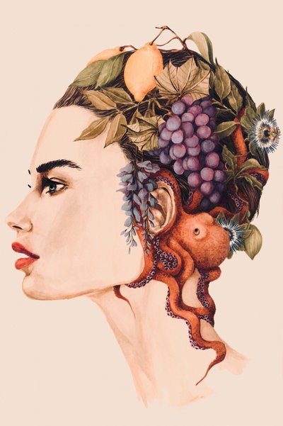 Surrealistisch portret van een vrouwelijke octopus door Sophia Novosel