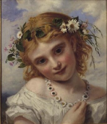 Jong meisje met een krans van margrieten door Sophie Anderson