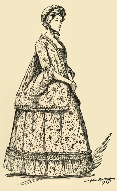 Afbeelding van een korte Watteau sacque gedragen over een onderrok, ca. 1750-1800, 1903, 1937. door Sophie B. Steel