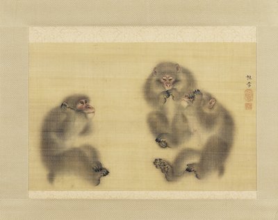 Apen: Hoor Geen Kwaad, Zie Geen Kwaad, Spreek Geen Kwaad, c.1820 door Sosetsu Mori