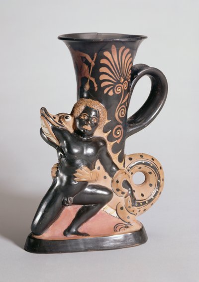 Roodfigurig Hoornvormig Rhyton met een Krokodil die een Nubische Aanvalt, Grieks, ca. 350 v.Chr. door Sotades