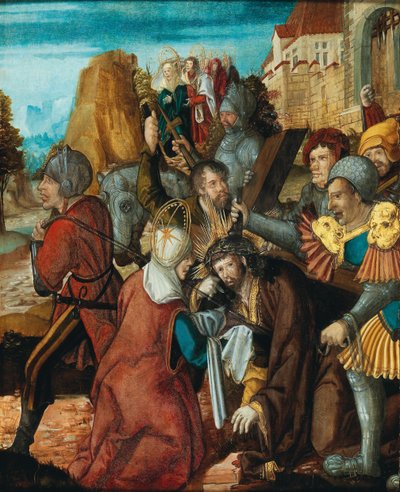 Sint Veronica presenteert haar sluier aan Christus op weg naar Calvarie, ca. 1515-1520 door Southwest German master.