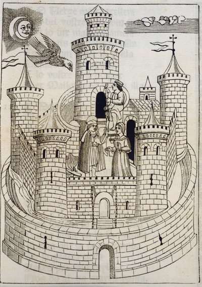 Een kasteel, gravure ter begeleiding van Mallorcaanse liederen geschreven door Fray Encelm Turmeda door Spanish School