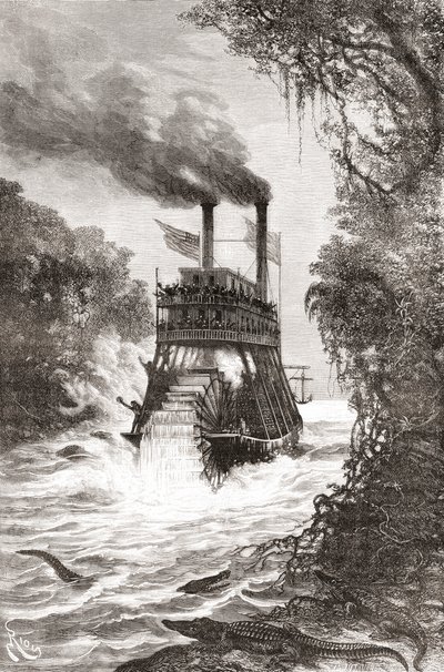 Een raderstoomboot in de Primera Angostura, een geluid van de Straat van Magellan, Chili door Spanish School