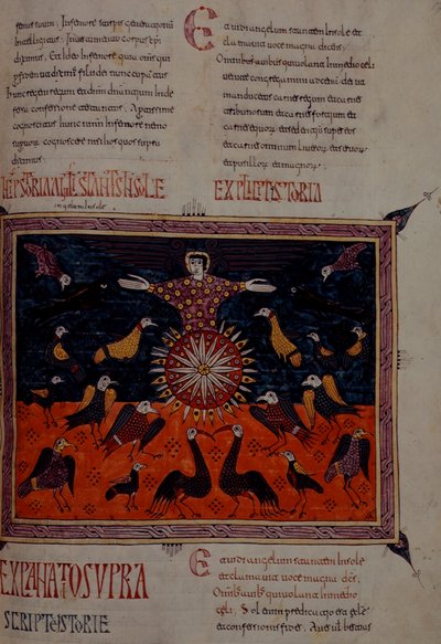Een engel staand in de zon, uit de Beatus Apocalyps van Santo Domingo de Silos door Spanish School