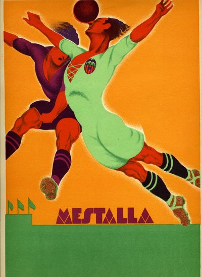 Advertentie voor een wedstrijd tussen Valencia en een Engels team in het Mestalla Stadion op 15 april 1929 door Spanish School