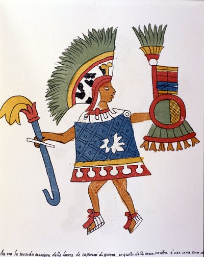 Azteekse krijger in Codex Vaticanus 3738 (Codex Vat. Rios). Facsimile van het manuscript door Dominicaan Pedro de los Rios, tussen 1570 en 1589, Bibl. Vatican door Spanish School